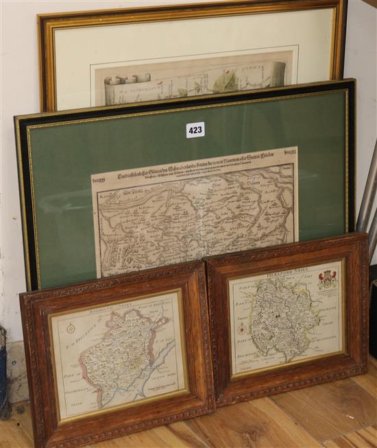 John Ogilby, four maps, largest 34 x 46cm